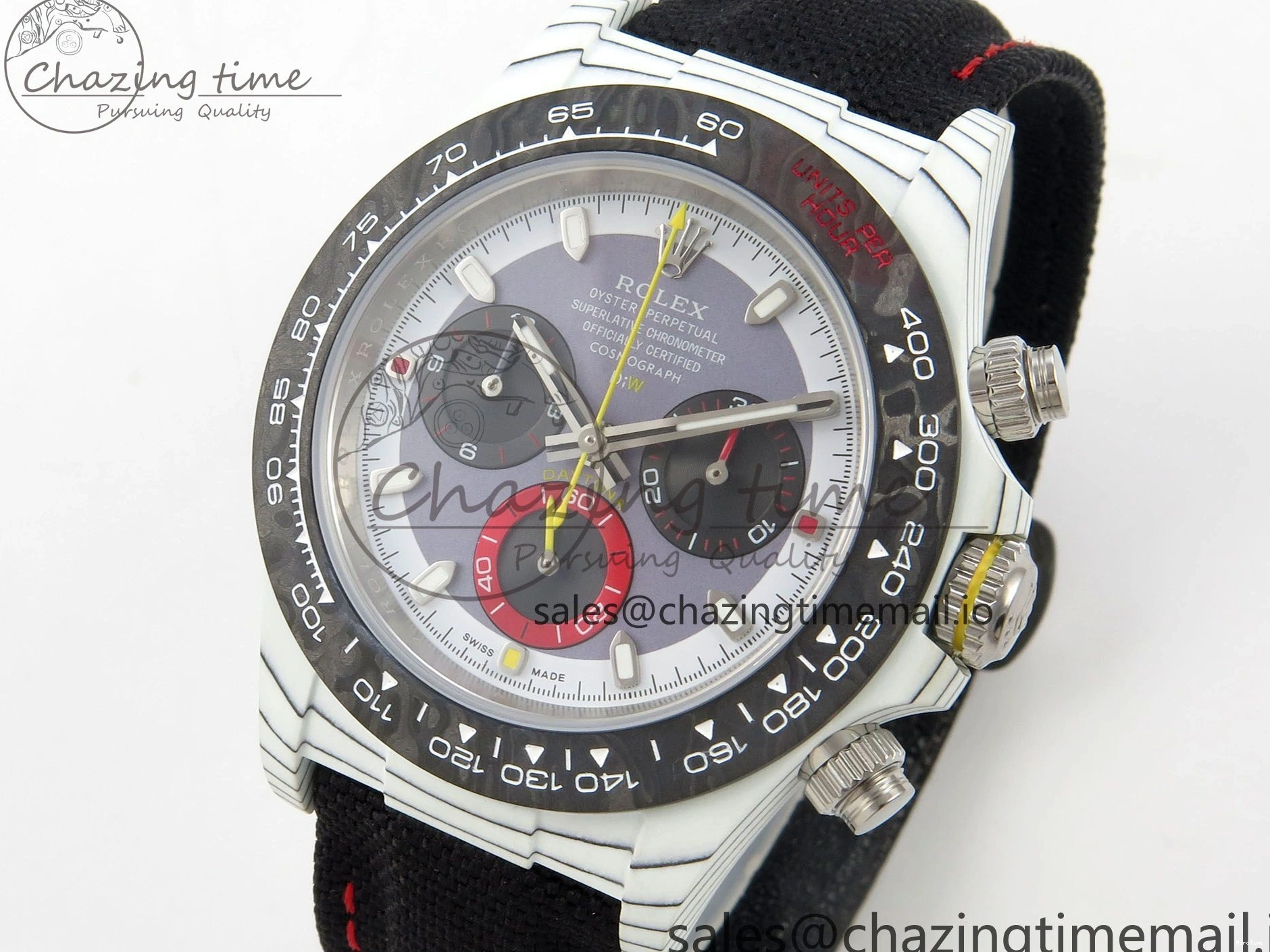 MiroTime 0227 Daytona DIW Carbon Case and Bezel DIWF Edition Grey White Dial on Black Nylon Strap A AllSeason 72